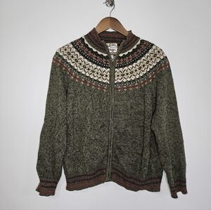 Heirloom Collectibles Vintage Zip Up Fair Isle Chunky Cardigan Size Large
